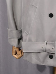 Grey Turn Down Collar Belted Short Trech Coat