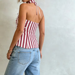 Red and white striped sleeveless top back view
