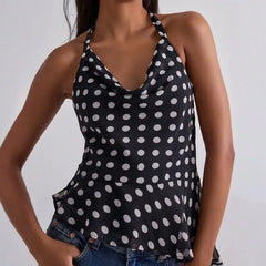 Black polka dot halter neck camisole top