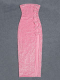 Women's Pink Sequins Bowknot Strapless Open Back Split Maxi Dress