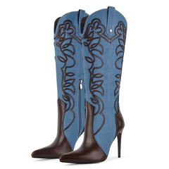Embroidered Stiletto Knee High Boots
