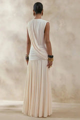 Draped V-Neck Ruched Waist Maxi Dress
