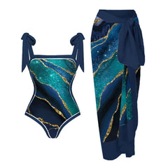 Floral Print Tie-Strap Bikini and Sarong Set