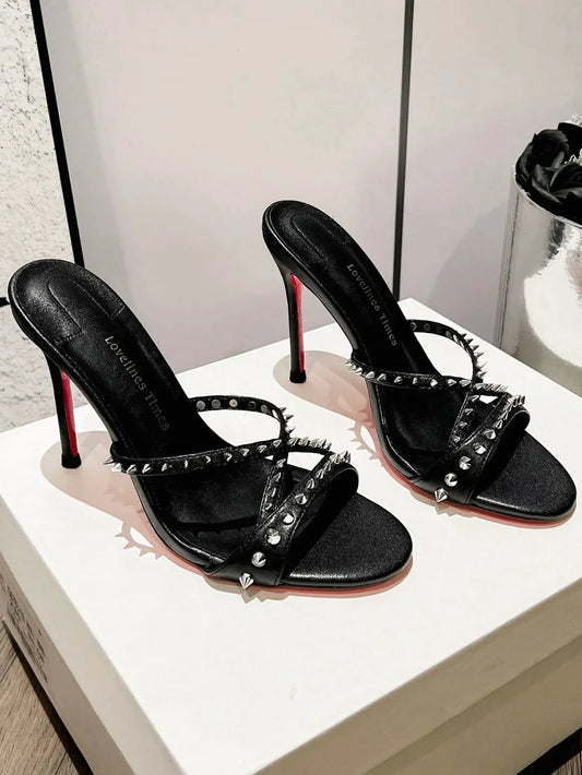Black studded open toe stiletto heel