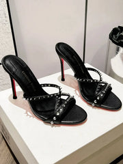Black studded open toe stiletto heel