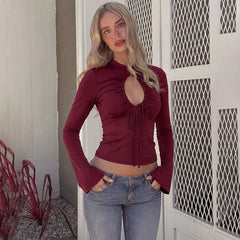 Long Sleeve Mock Neck Cutout Crop Top