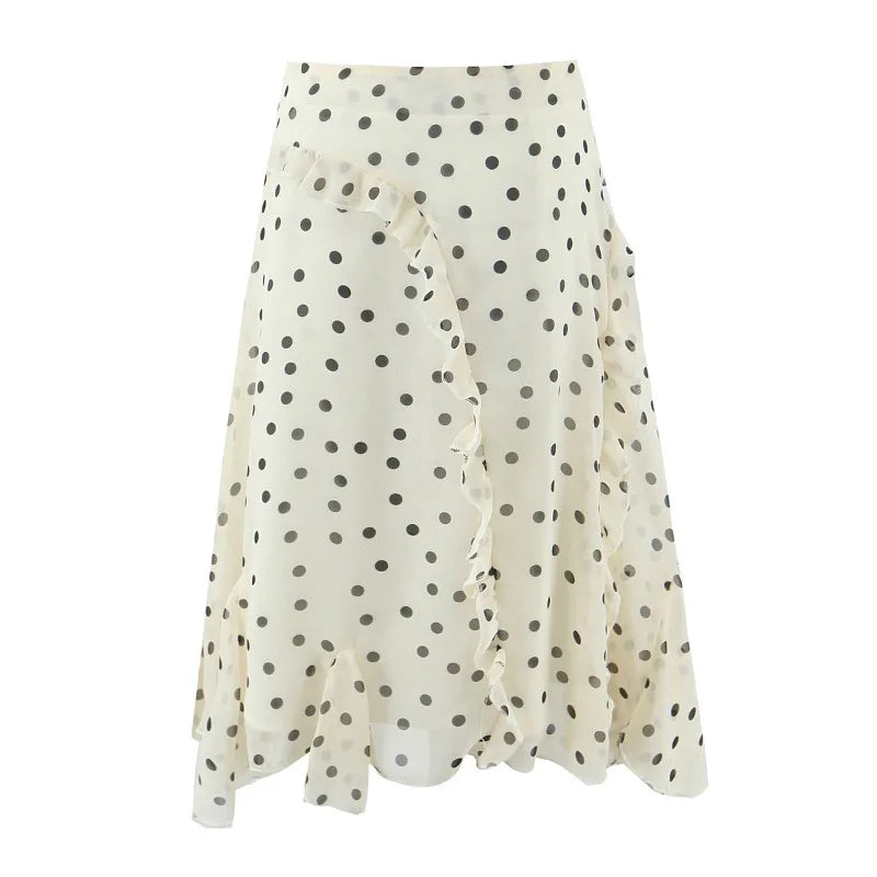 White skirt with black polka dots on a white background