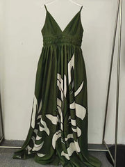 Floral Print V-Neck Shirred Empire Waist Maxi Dress