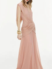 V-neck draped maxi dress in blush pink