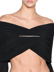 Draped Off-Shoulder Metal Detail Crop Top and Maxi Skirt Set