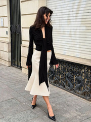 Long V-Neck Bell Sleeve Wrap Top