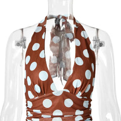Polka Dot Deep V Neck Halter Maxi Dress