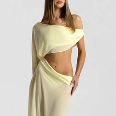 Draped Cutout One Shoulder Maxi Dress