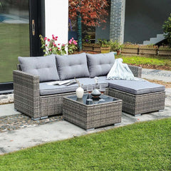 3PCS Outdoor Wicker Rattan Sofa with Cushion Tempered Glass Table