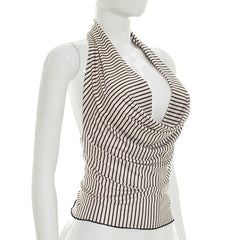 Striped Halter Neck Drape Front Top