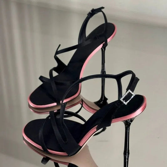 Stiletto strap sandals with contrasting trim detail