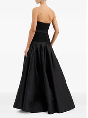 Black Strapless Bow Detail Pleated Maxi Dress