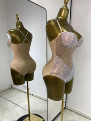 Rhinestone mesh strappy bodysuit side view