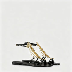 Fishbone Embellished Flat Sandals