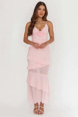 Rose Embellished Ruffle Maxi Dress