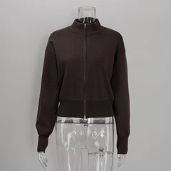 Zip Front Stand Collar Knit Jacket