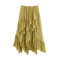 Yellow ruffled asymmetric hemline flowy skirt