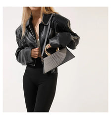 Alligator Textured Top Handle Bag