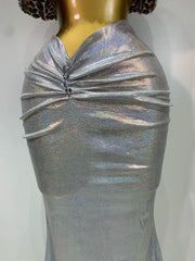 Sparkly Diamond Mock Neck Shawl Crop Top and Maxi Skirt Set