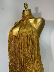 Beaded Fringe Halter Gown