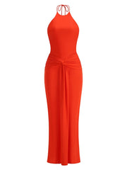 Halter Neck Twisted Waist Gown