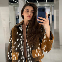 Deer print jacket and shorts two piece set