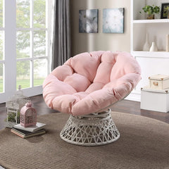 OSP Home Furnishings Wicker Papasan Chair with 360-Degree Swivel Frame and Plush Cushion – Ideal for Modern Living Rooms and Cozy Spaces