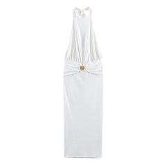 High Neck Collar Tie Up Shell Maxi Dress