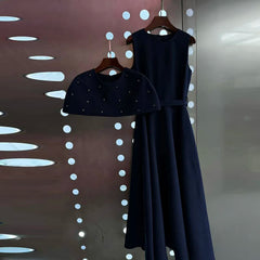 Embellished Cape A-Line Midi Dress