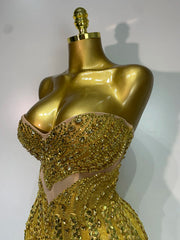 Strapless sequined diamond embellished mini dress neckline detail