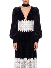 V Neck Lantern Sleeve Maxi Dress close-up