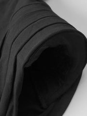 Black Turtleneck Padded Shoulder Belted Maxi Dress