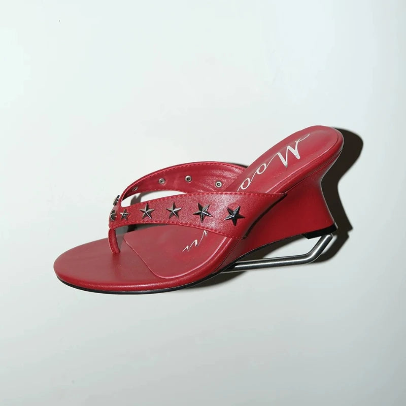 Red wedge sandal with star embellishments