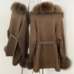 Fur Trim Belted Knit Jacket