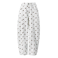 Polka Dot Print Wide Leg Jeans
