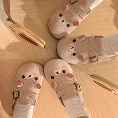 Cartoon Bear Flannel Slip On Slippers