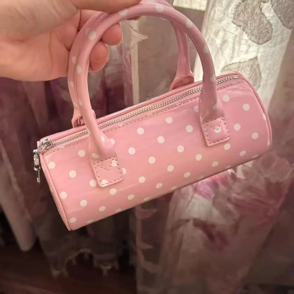 Pink polka dot cylinder handbag