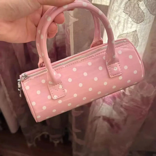 Pink polka dot cylinder bag
