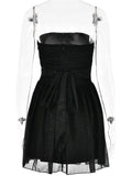 Strapless Black Off-shoulder Pleated Sequins Sparkle Mini Dress