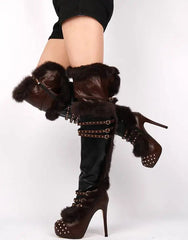 Over the Knee Fur Trim Platform Boots