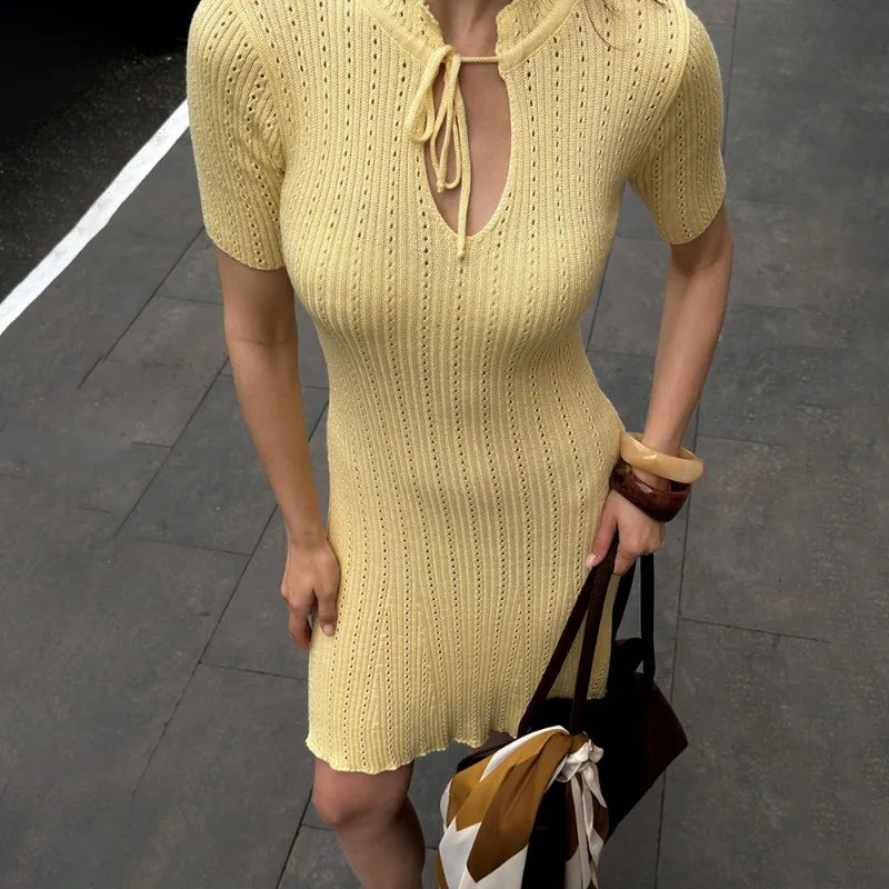 Knit v-neck mini dress