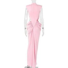 Cutout Ruched Mock Neck Sleeveless Maxi Dress