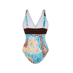 Print Halter Neck One-Piece Swimsuit with Tiered Maxi Skirt