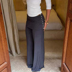 Wide Leg Button Detail Palazzo Pants