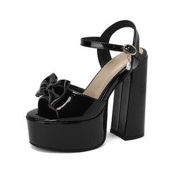 Patent Bow Platform Block Heel Sandals